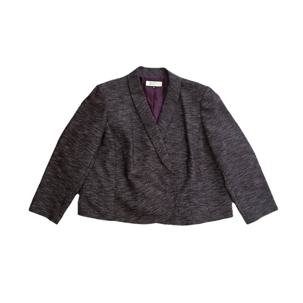 Tahari Women's Blazer 22W Black Purple Lined Blazer Shoulder Pads Hidden Closure